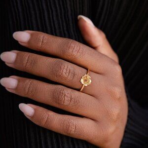 14K Gold Plated Flower Ring for Women Minimalist Floral Stackable Ring